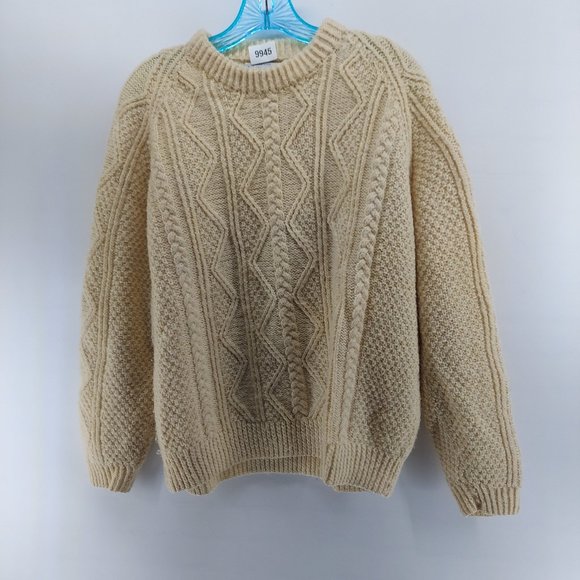 Vintage Cottage Craft Handmade Knit 100% Wool  beige Sweater size large - Picture 1 of 10